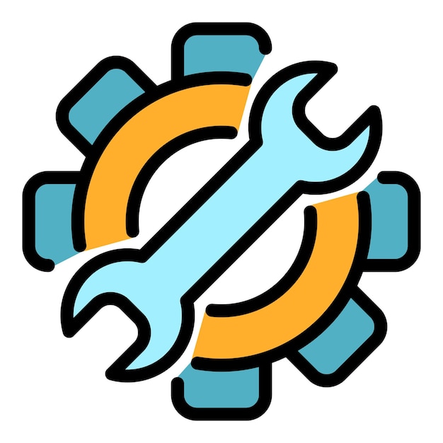Icono de llave de engranaje de acero Contorno de llave de engranaje de acero icono vectorial color plano aislado