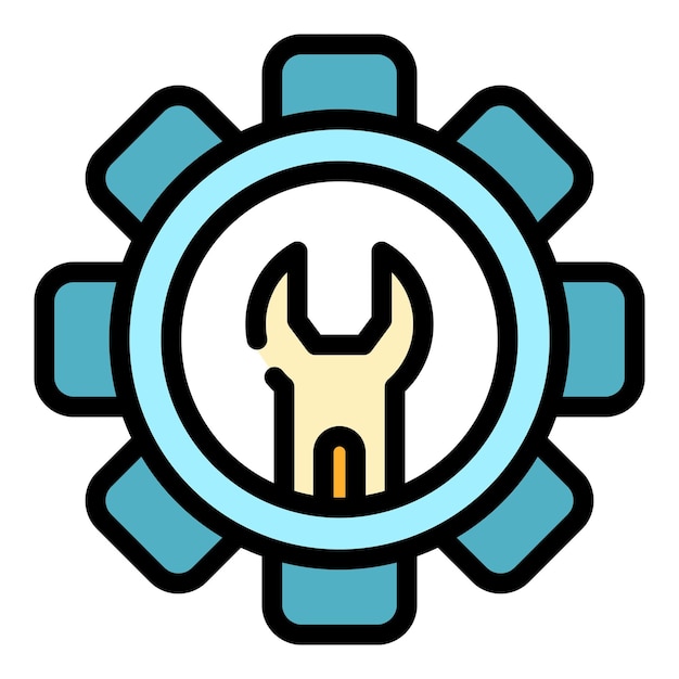 Icono de llave de engranaje Contorno llave de engranaje vector icono color plano aislado