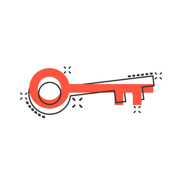 Icono de llave en estilo cómico Ilustración de vector de dibujos animados de contraseña sobre fondo blanco aislado Concepto de negocio de efecto de salpicadura de acceso