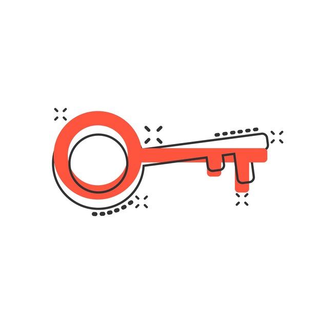 Icono de llave en estilo cómico Ilustración de vector de dibujos animados de contraseña sobre fondo blanco aislado Concepto de negocio de efecto de salpicadura de acceso