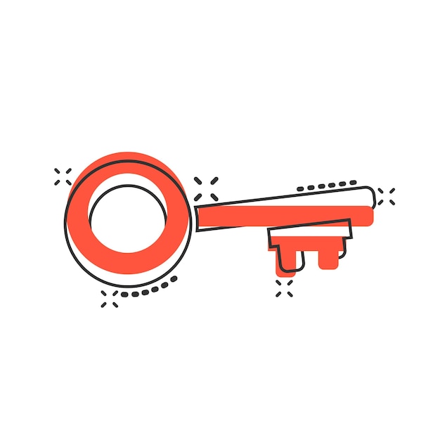 Icono de llave en estilo cómico Ilustración de vector de dibujos animados de contraseña sobre fondo blanco aislado Concepto de negocio de efecto de salpicadura de acceso