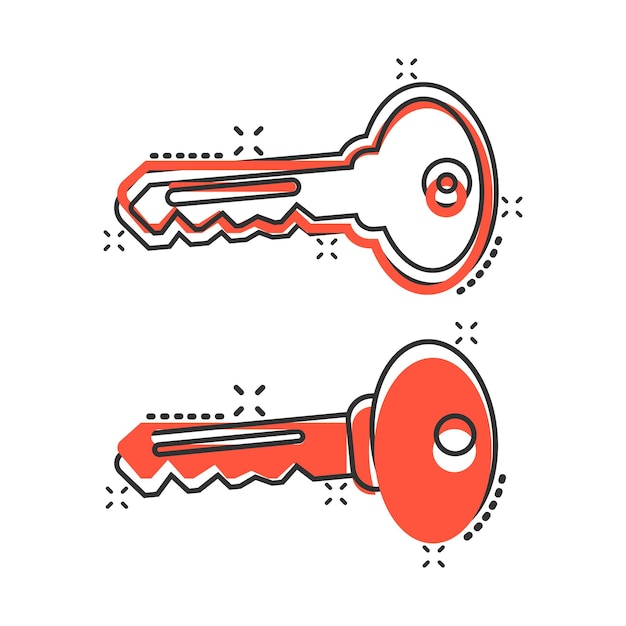 Icono de llave en estilo cómico Ilustración de vector de dibujos animados de contraseña sobre fondo blanco aislado Concepto de negocio de efecto de salpicadura de acceso
