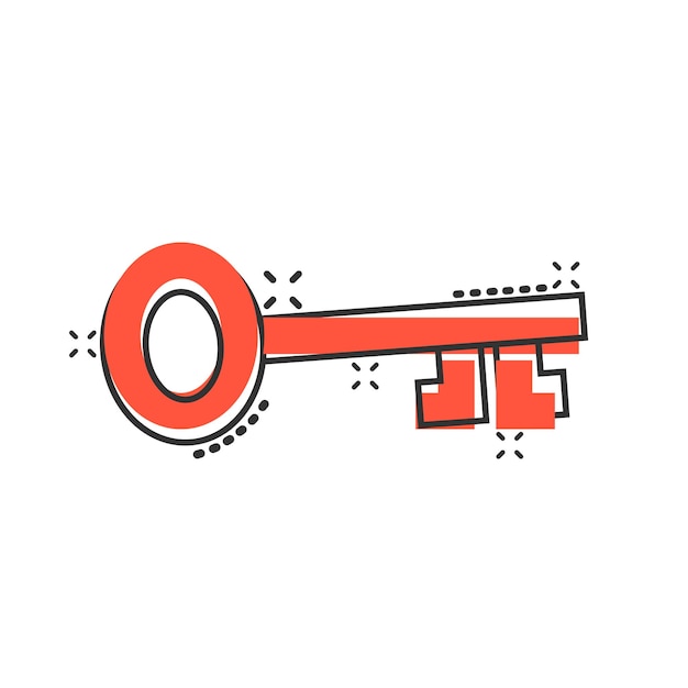 Icono de llave en estilo cómico Ilustración de vector de dibujos animados de contraseña sobre fondo blanco aislado Concepto de negocio de efecto de salpicadura de acceso