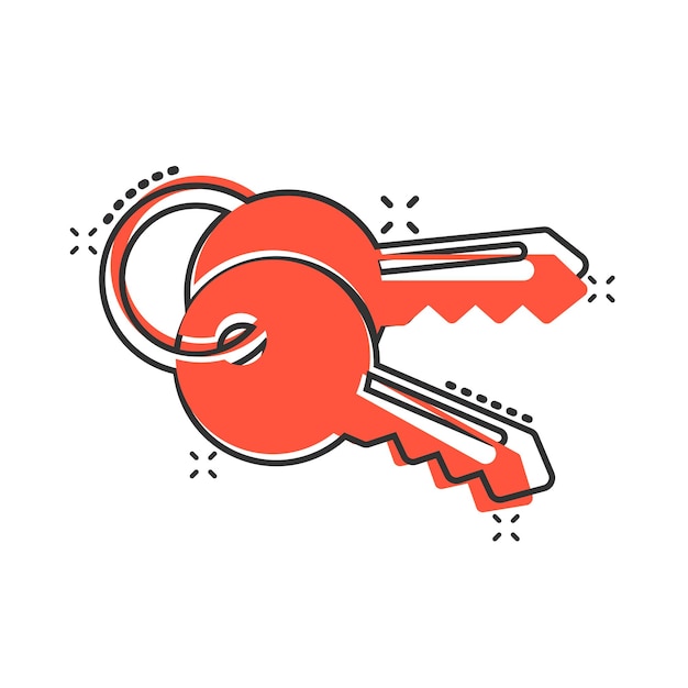 Icono de llave en estilo cómico Ilustración de vector de dibujos animados de contraseña sobre fondo blanco aislado Concepto de negocio de efecto de salpicadura de acceso