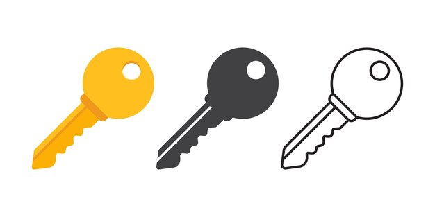 Ícono de llave en estilo plano Ilustración vectorial de seguridad en un fondo aislado Concepto de negocio de señal de protección de puertas