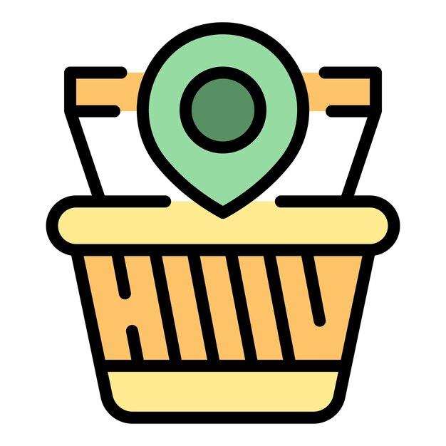 Icono de localizador de tienda vector de contorno Mapa de tienda Pin punto color plano