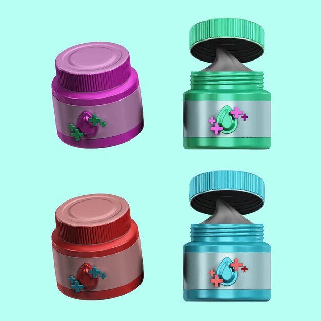 El icono de la loción de crema 3D para el cuidado corporal 4 botellas en formato vectorial EPS editable