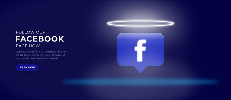 Vector icono del logo de facebook con banner de efecto de luz 3d vector premium