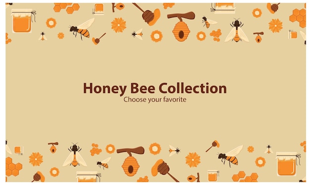 Icono logo fondos de pantalla fondo patrón miel abeja hexágono mosca flor naturaleza colmena etiqueta conjunto vintage