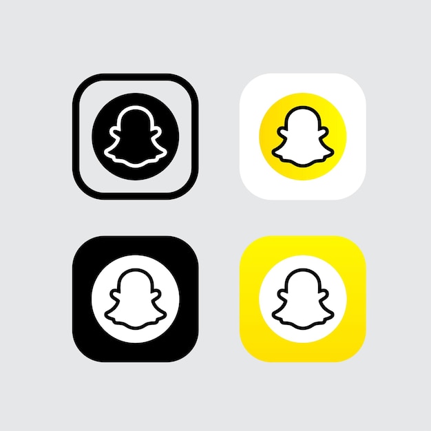 Ícono del logo de las redes sociales de Snapchat con 4 variaciones