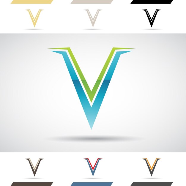 Vector icono de logotipo abstracto brillante azul y verde de letra delgada rayada v