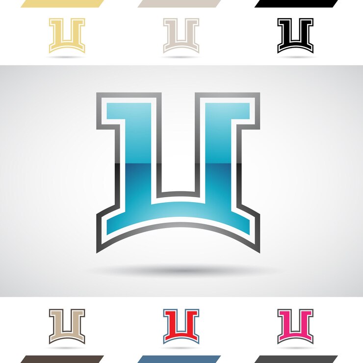 Vector icono de logotipo abstracto brillante negro y azul de letra rectangular u con una raya