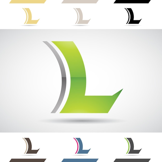 Icono de logotipo abstracto brillante negro y verde de una letra puntiaguda curva L