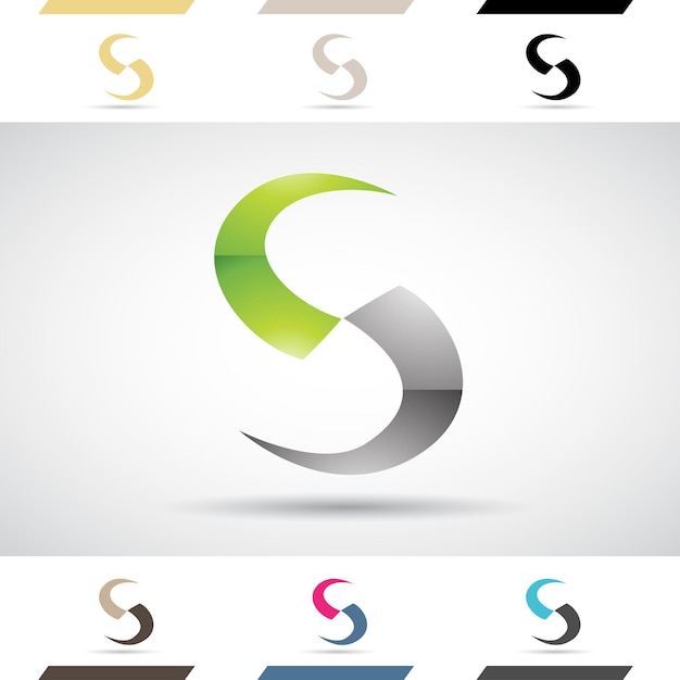 Icono de logotipo abstracto brillante verde y gris de Swirly Spiky Letter S
