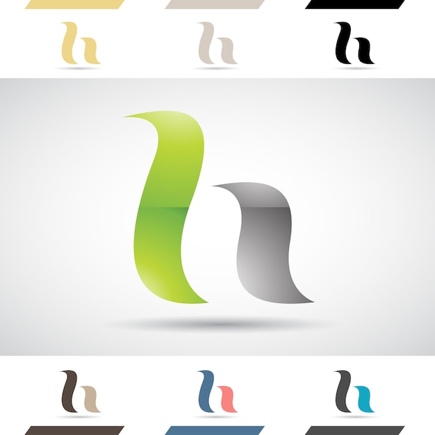 Icono de logotipo abstracto brillante verde y negro de la letra H con líneas curvas en negrita