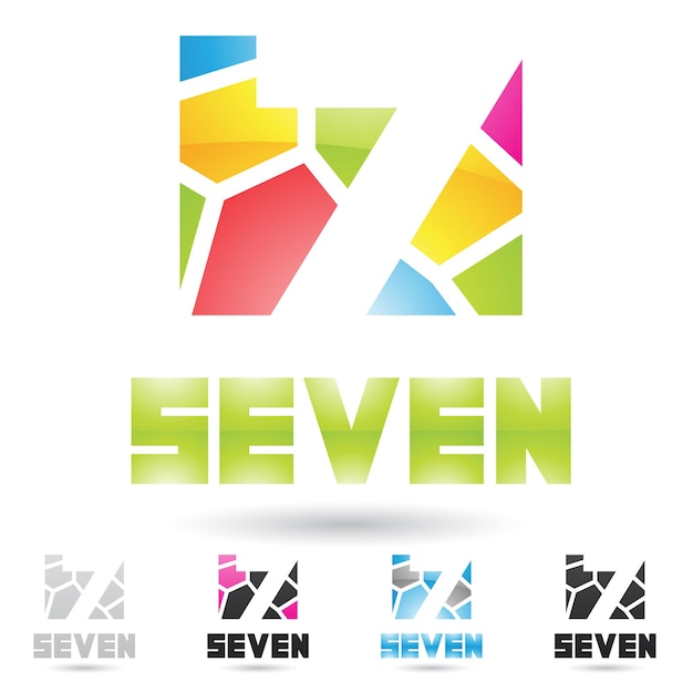 Vector icono de logotipo abstracto colorido del número 7 en forma cuadrada de mosaico
