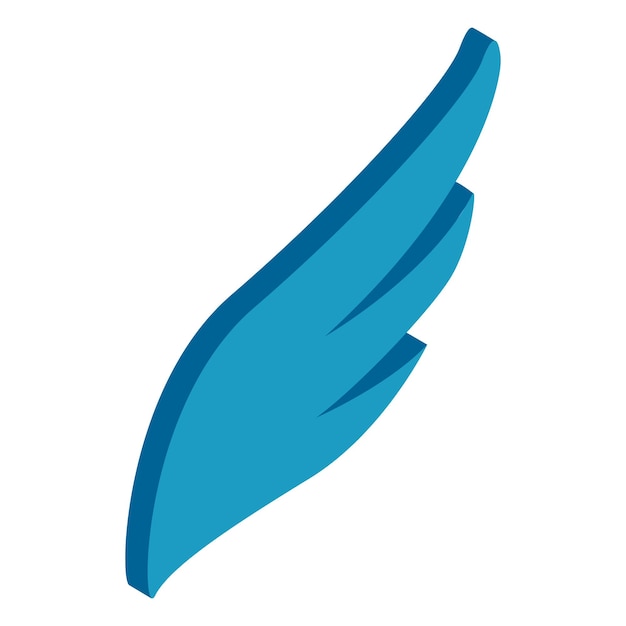 Icono de logotipo de ala simple azul en estilo isométrico 3d sobre fondo blanco