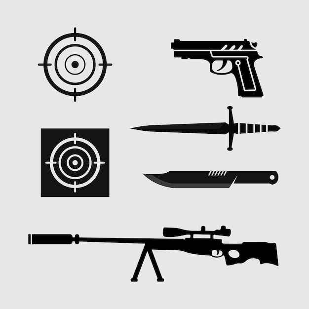El icono del logotipo del arma y la ilustración vectorial del diseño táctico de las armas