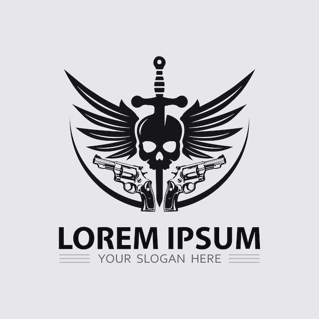 El icono del logotipo del arma y la ilustración vectorial del diseño táctico de las armas