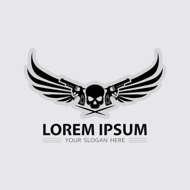 El icono del logotipo del arma y la ilustración vectorial del diseño táctico de las armas