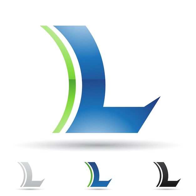 Icono de logotipo brillante abstracto verde y azul de una letra puntiaguda curva L