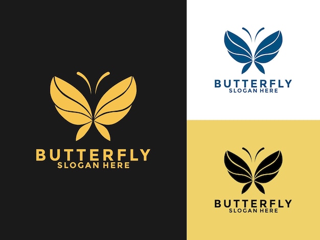 El icono del logotipo de Butterfly Gold Line Beauty Diseño de logotipo de mariposa abstracto creativo Vector Premium
