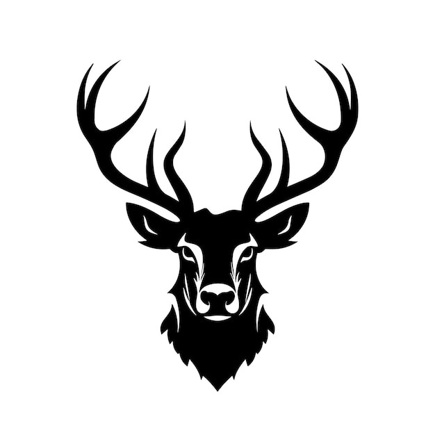 Icono del logotipo de la cabeza de un ciervo Dibujo abstracto de un ciervo con cuernos Ilustración vectorial de silueta de animal negro