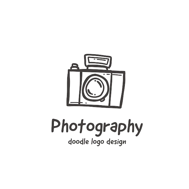 Icono de logotipo de cámara de fotografía en estilo divertido doodle