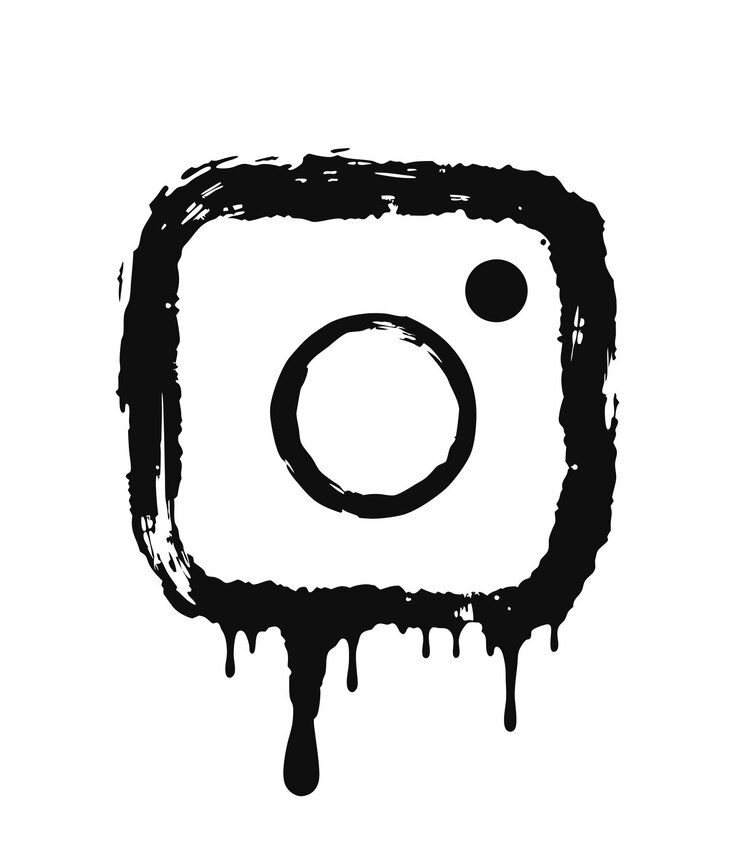 Icono del logotipo de la cámara de Instagram con diseño vectorial de efecto de textura de goteo de pintura negra abstractamente desagradable