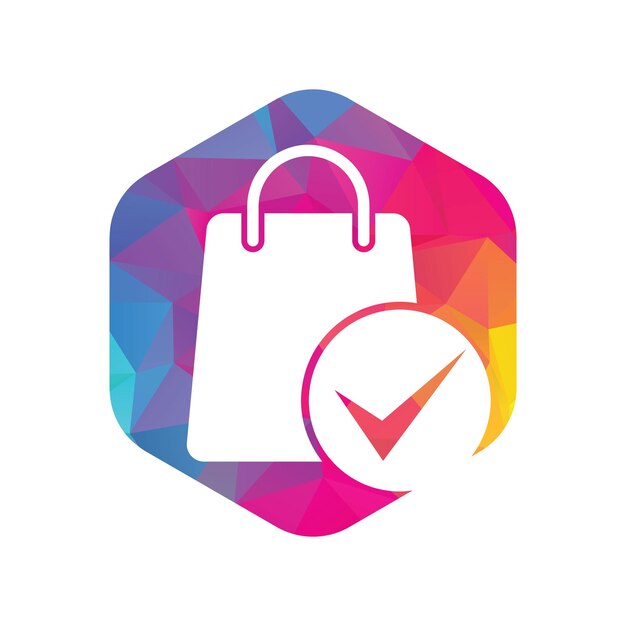Icono del logotipo del cheque de la bolsa de la compra Compruebe el icono de la plantilla del logotipo de la compra Vector de símbolo