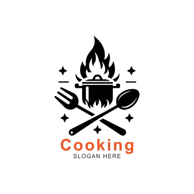 El icono del logotipo de la cocina Soul Kitchen con una gran llama de fuego