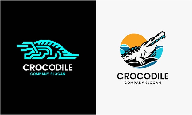 El icono del logotipo del cocodrilo muestra el diseño gráfico de los ríos marinos cazador de cocodriles símbolo natural moderno