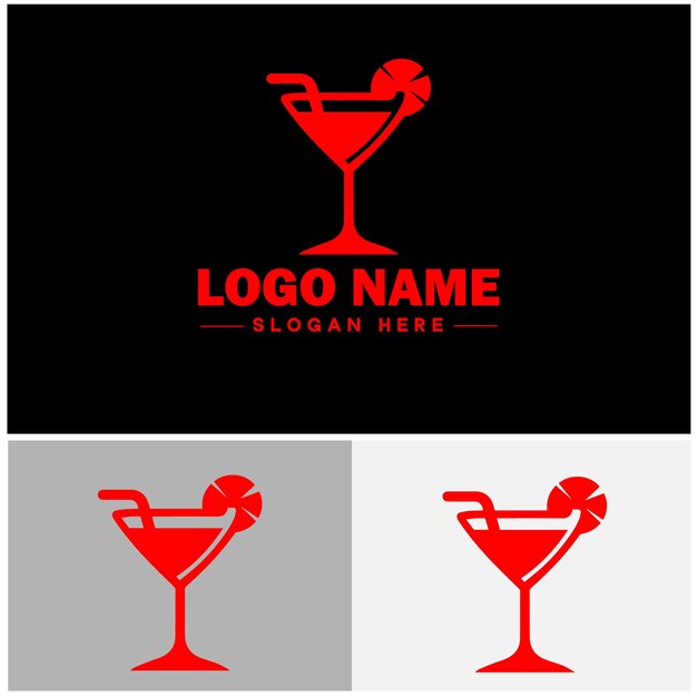 El icono del logotipo del cóctel, el diseño de la fiesta, el vidrio del martini, el logotipo vectorial de la barra de jugo del restaurante.