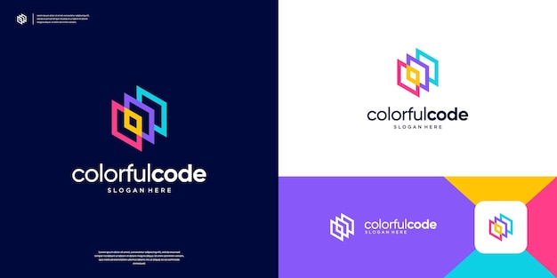El icono del logotipo de codificación abstracta Diseño del logotipo del código de programador colorido
