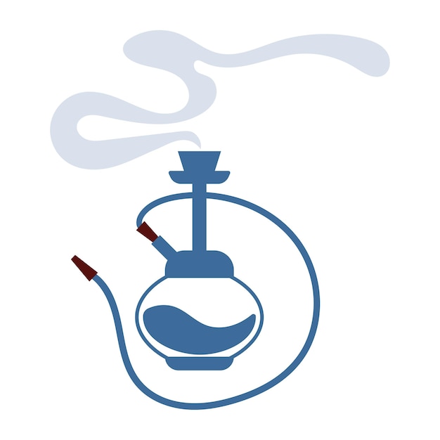 Icono de logotipo de color azul con humo y dos pipas para barras de narguile para mezclas de tabaco vectorial