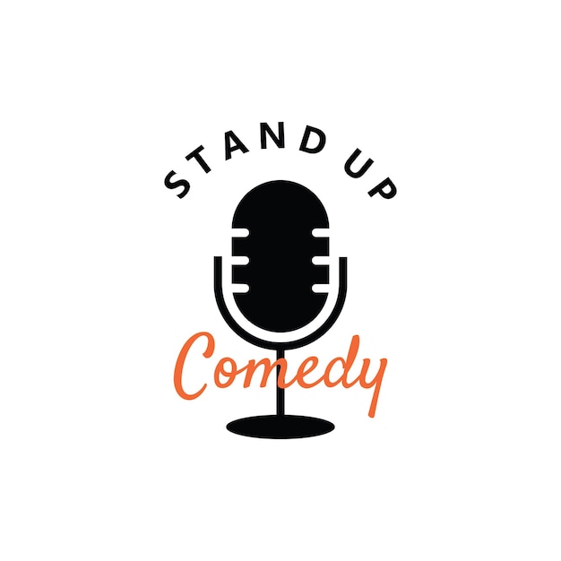 Icono del logotipo de comedia de pie con micrófono Ilustración vectorial Diseño dibujado a mano