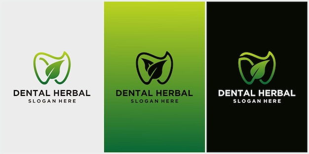 Icono de logotipo dental y hoja, diseño de atención dental con concepto de hierbas, logotipo para dentista, vector aislado de símbolo de hoja y diente verde, adecuado para clínica de odontología o pasta de dientes a base de hierbas