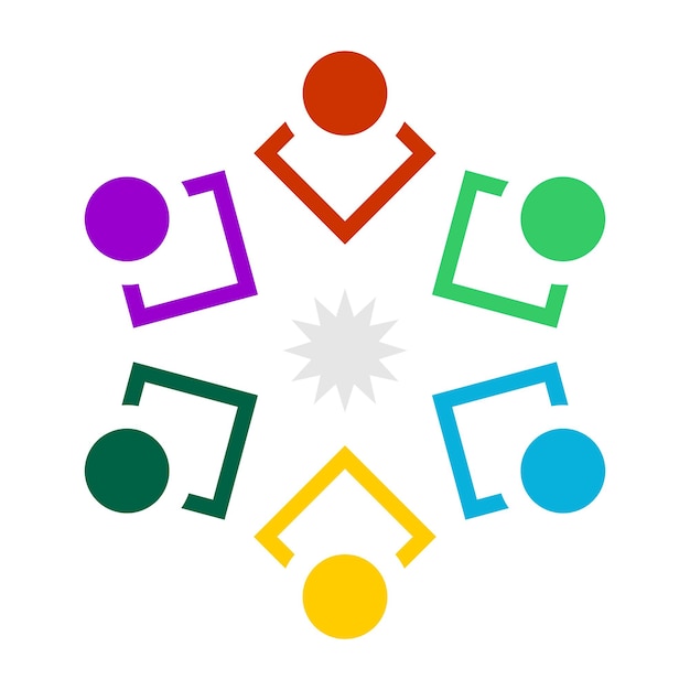 Icono de logotipo de diversidad de personas con personas de diferentes colores en el medio