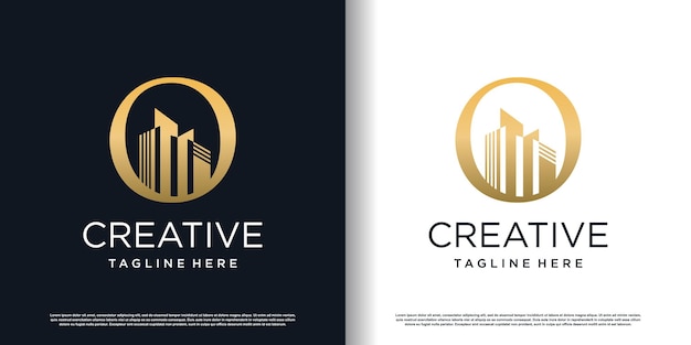Ícono de logotipo de edificio con vector premium de diseño de concepto de letra O