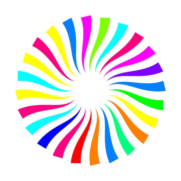 Icono de logotipo de espiral de círculo giratorio de movimiento de color arco iris. Símbolo de vector de remolino circular de línea rayada.