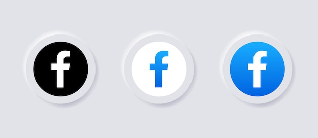 Vector icono de logotipo de facebook neumórfico para logotipos de iconos de redes sociales populares en botones de neumorfismo