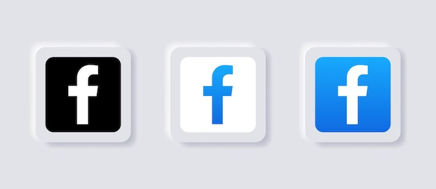 Icono de logotipo de facebook neumórfico para logotipos de iconos de redes sociales populares en botones de neumorfismo