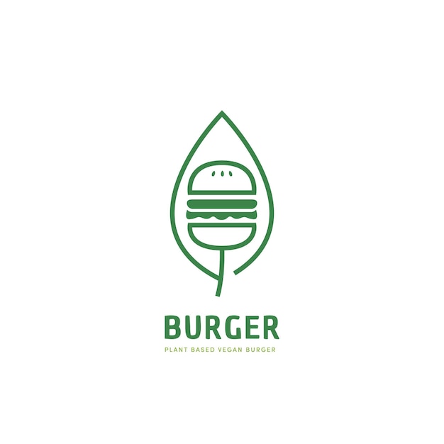 Vector icono de logotipo de hamburguesa a base de plantas, hamburguesa con dieta de hamburguesa vegana saludable de hoja