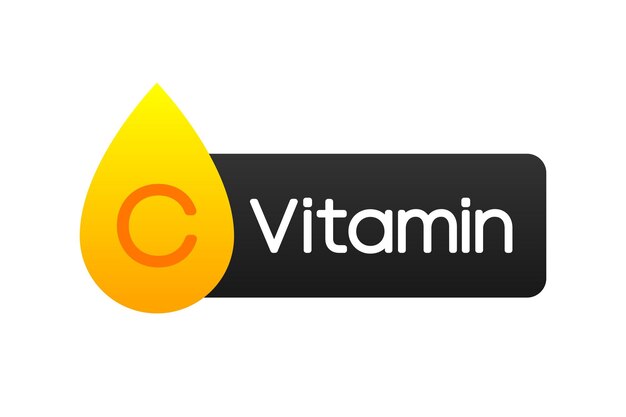 Icono del logotipo de la insignia del concepto de salud de vitamina C sobre fondo blanco Ilustración vectorial