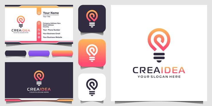 Vector icono de logotipo de lámpara de bombilla creativa y diseño de tarjeta de visita