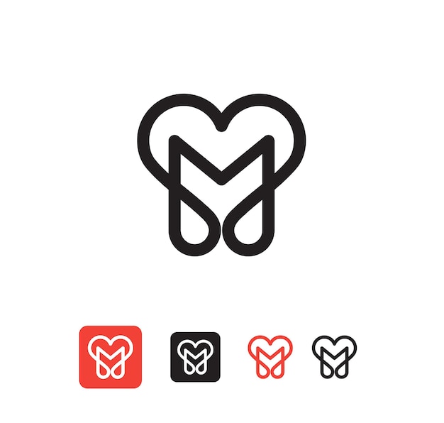 Icono del logotipo de la letra m corazón amor