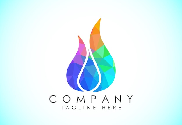 Icono de logotipo de llama de fuego poligonal Concepto de diseño de logotipo de industria de petróleo y gas de estilo polivinílico bajo