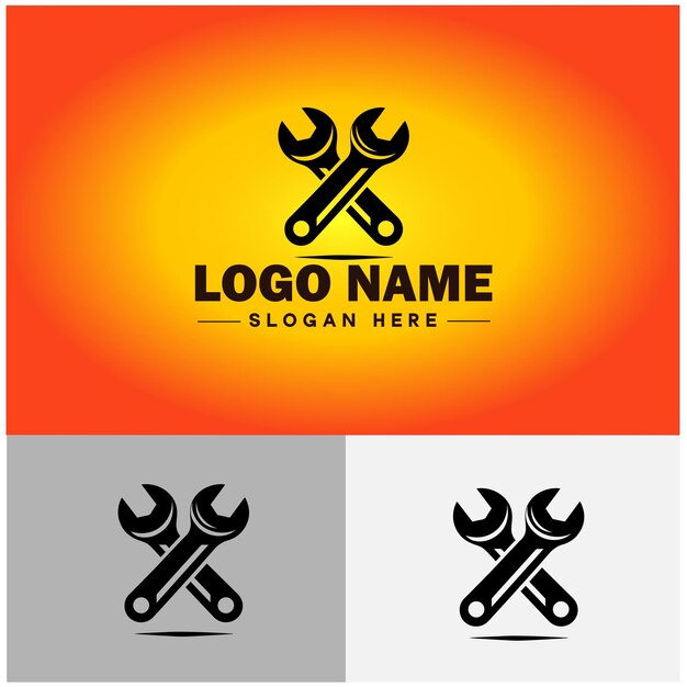 Icono del logotipo de la llave herramienta Taller de reparación de automóviles Tienda de servicio de herramientas de trabajo Símbolos del logotipo vectorial