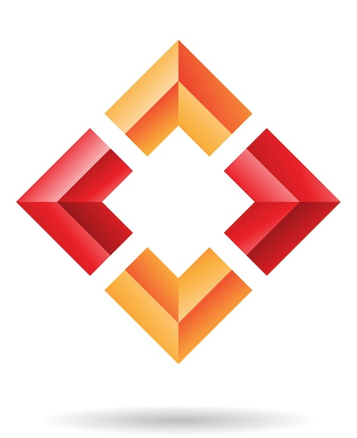 Icono de logotipo de marco cuadrado en relieve rojo y naranja abstracto
