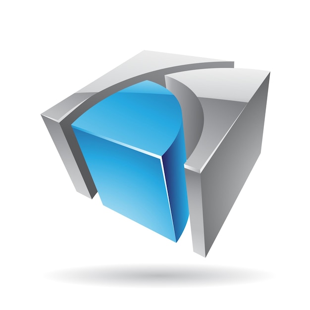Icono de logotipo metálico brillante abstracto 3d de forma de cubo azul y gris